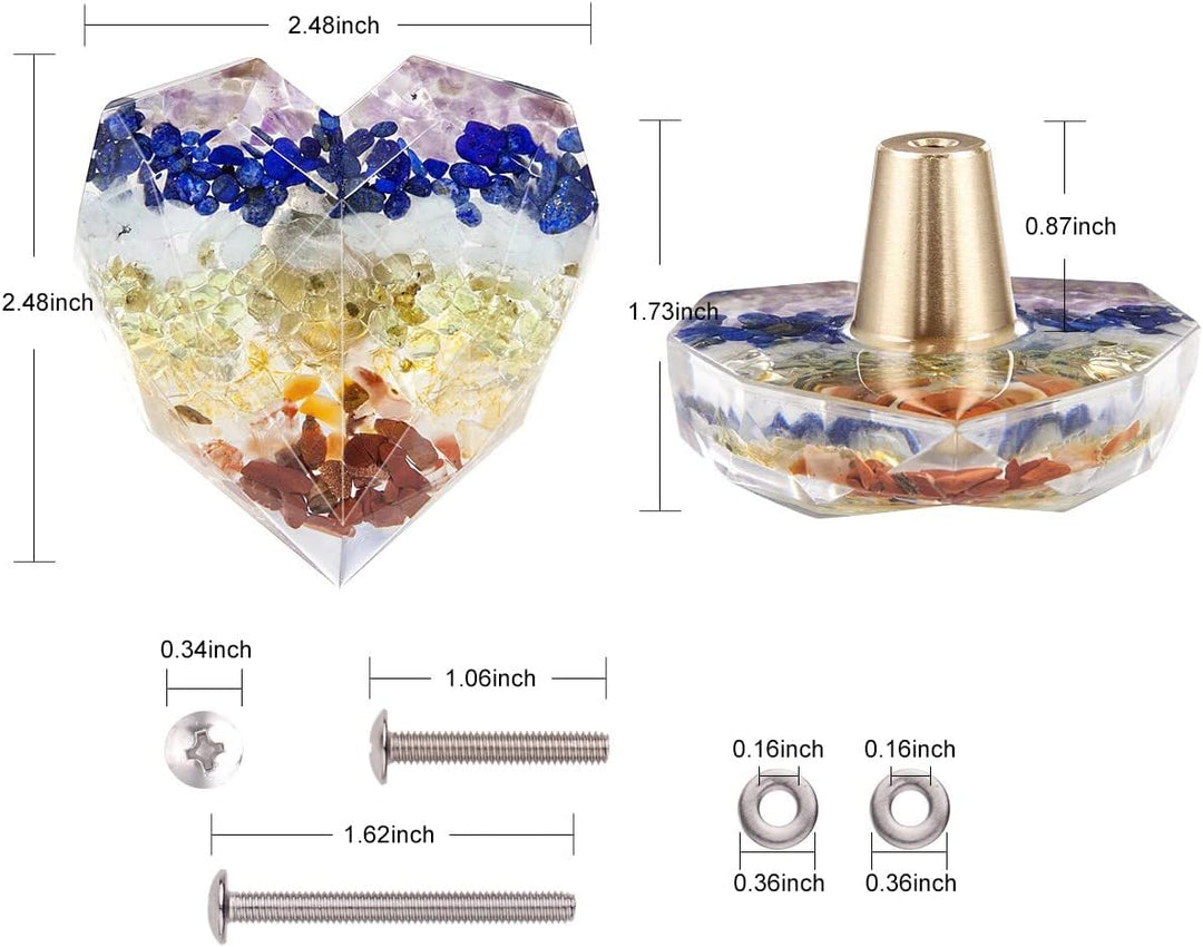 mookaitedecor 2 Stück Chakra Schubladen Knöpfe, Herzform Stein Kristall Schrankknöpfe und Griffe für