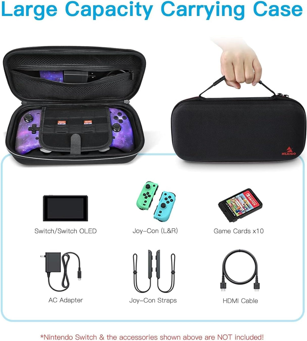 NexiGo Switch Controller Tragetasche für Nintendo Switch, Switch Game Storage Case mit 10 Spielkarte