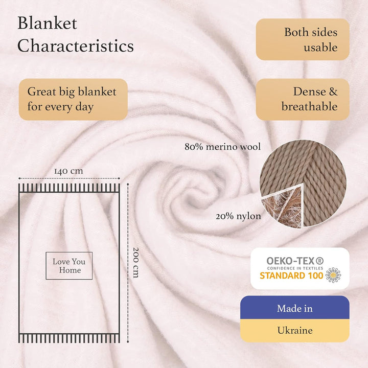 LYHome Merino Decke - Kuscheldecke Tagesdecke Sofa Wolldecke, Blanket Überwurfdecke Sofadecke Wohnde