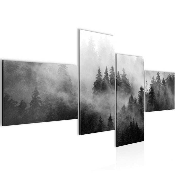 Runa Art Bild Modern Wald Natur - Made in Germany - Wandbilder Landschaft Schwarz Weiss 4 Teilig 032