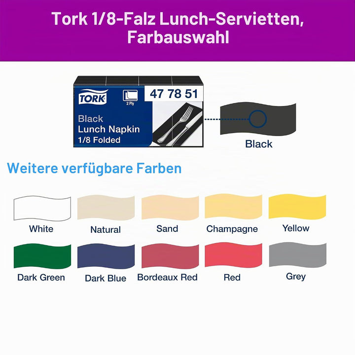 Tork 477851 schwarze Lunchservietten 1/8 gefaltet / 2-lagige, vorgefaltete Papierservietten für Snac