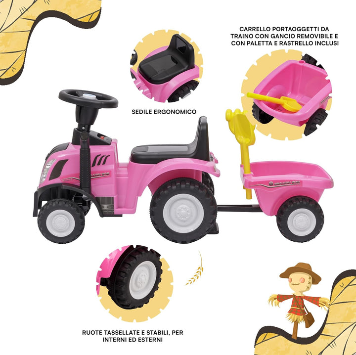 Ride-On Traktor mit Anhänger für Kinder von 12 bis 36 Monat, Traktor mit Lufthupe, Rutschspielzeug,