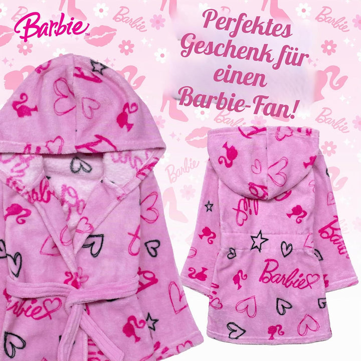 Barbie Bademantel Kinder Mädchen Kapuzenbademantel 4-10 Jahre Schwimmbad Sauna Pool, warm Flauschig