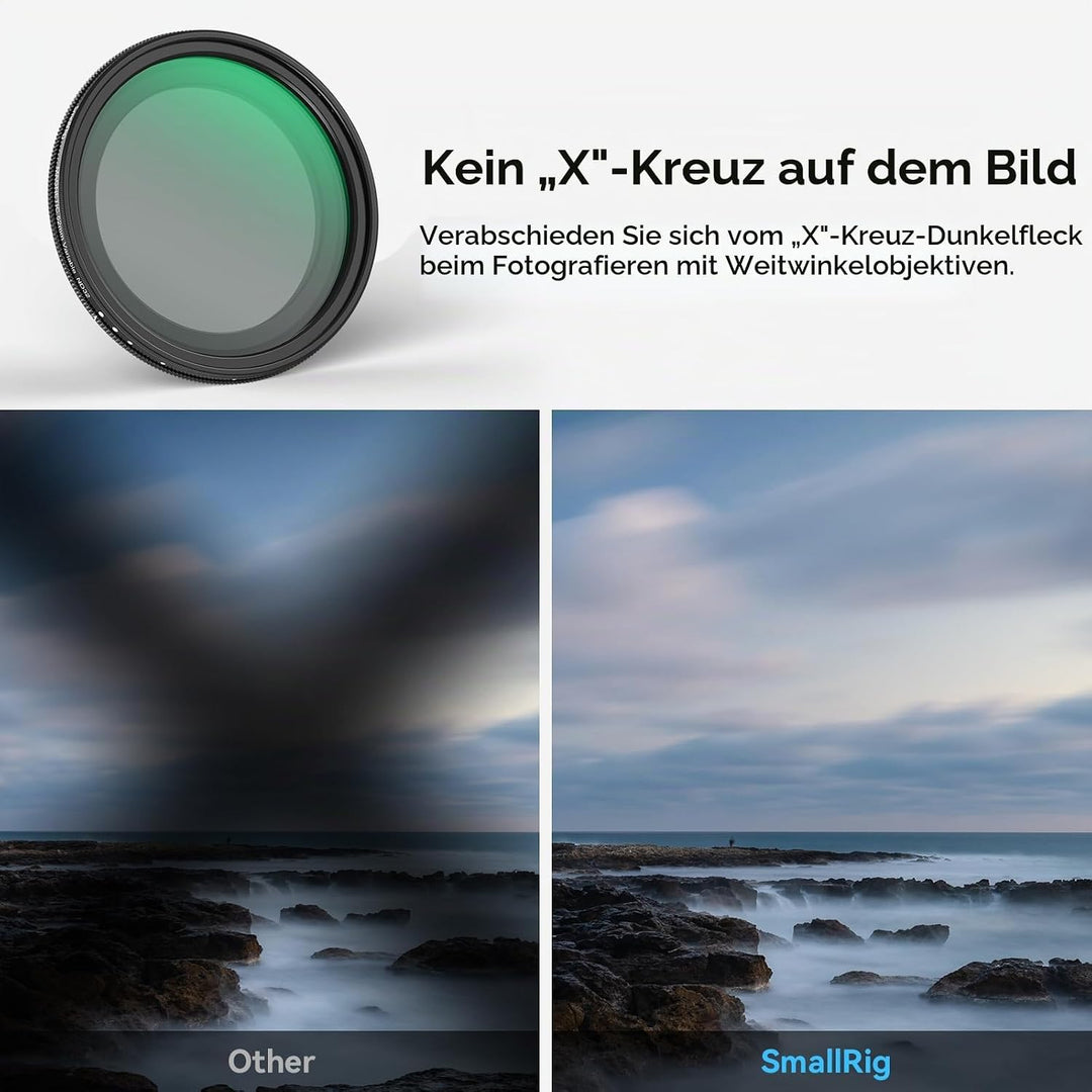 SMALLRIG 52mm VND Filter Magnetischer Variabler ND Filter ND2-ND32 (1–5 Blendenstufen), No X Cross H