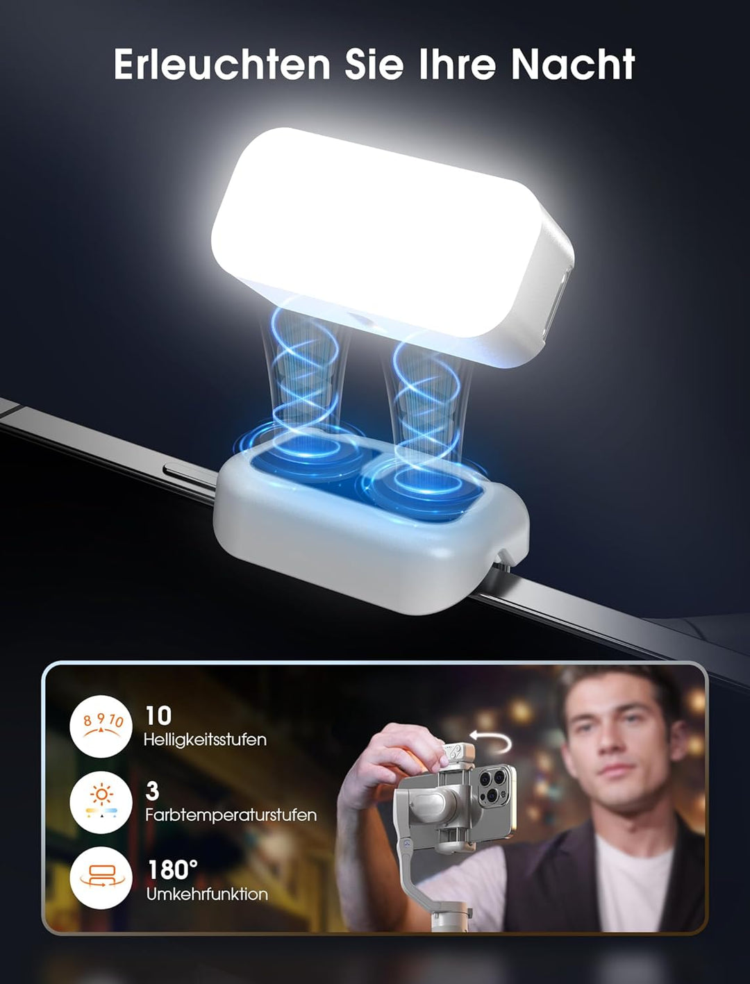 hohem iSteady XE Kit Gimbal Smartphone, Faltbarer Handy Gimbal mit Magnetischem Fülllicht, Gesichts/