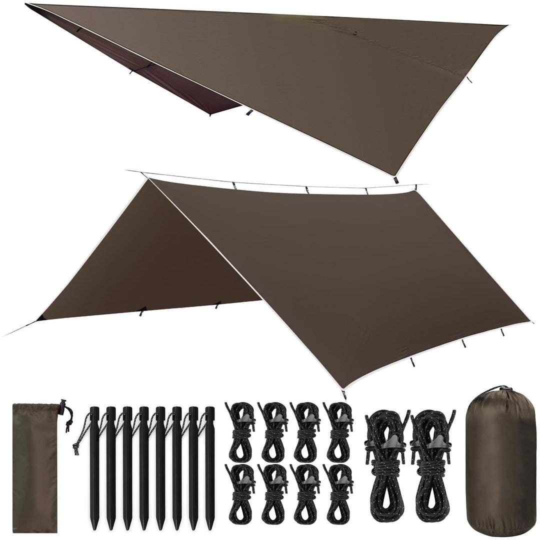 Tarp 3x3/3x5M Wasserdicht, Ultraleicht Camping Zeltplane, Anti-UV Sonnen Regen Schutz Schnee, mit Ös
