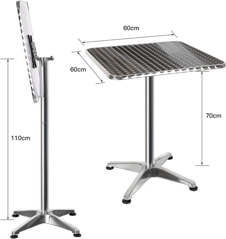 OHMG Bartisch, klappbar, quadratisch, Ø 60 cm, Esstisch, Aluminium, höhenverstellbar 70/110 cm, Pick