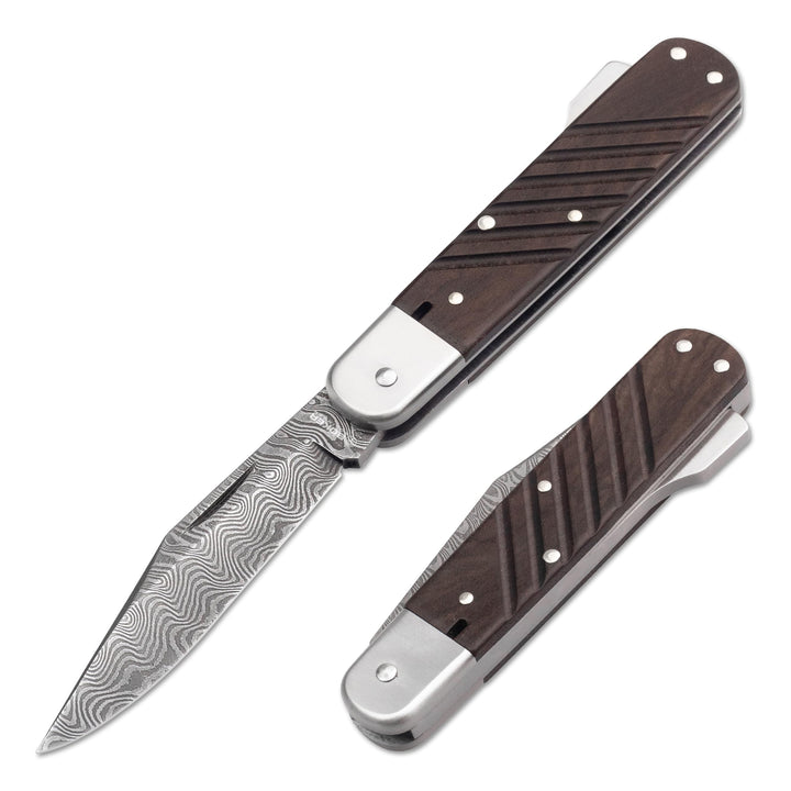 Böker Manufaktur Solingen 98k-Damast Taschenmesser Damast/Walnussholz Braun, Klingenlänge: 8,40 cm,