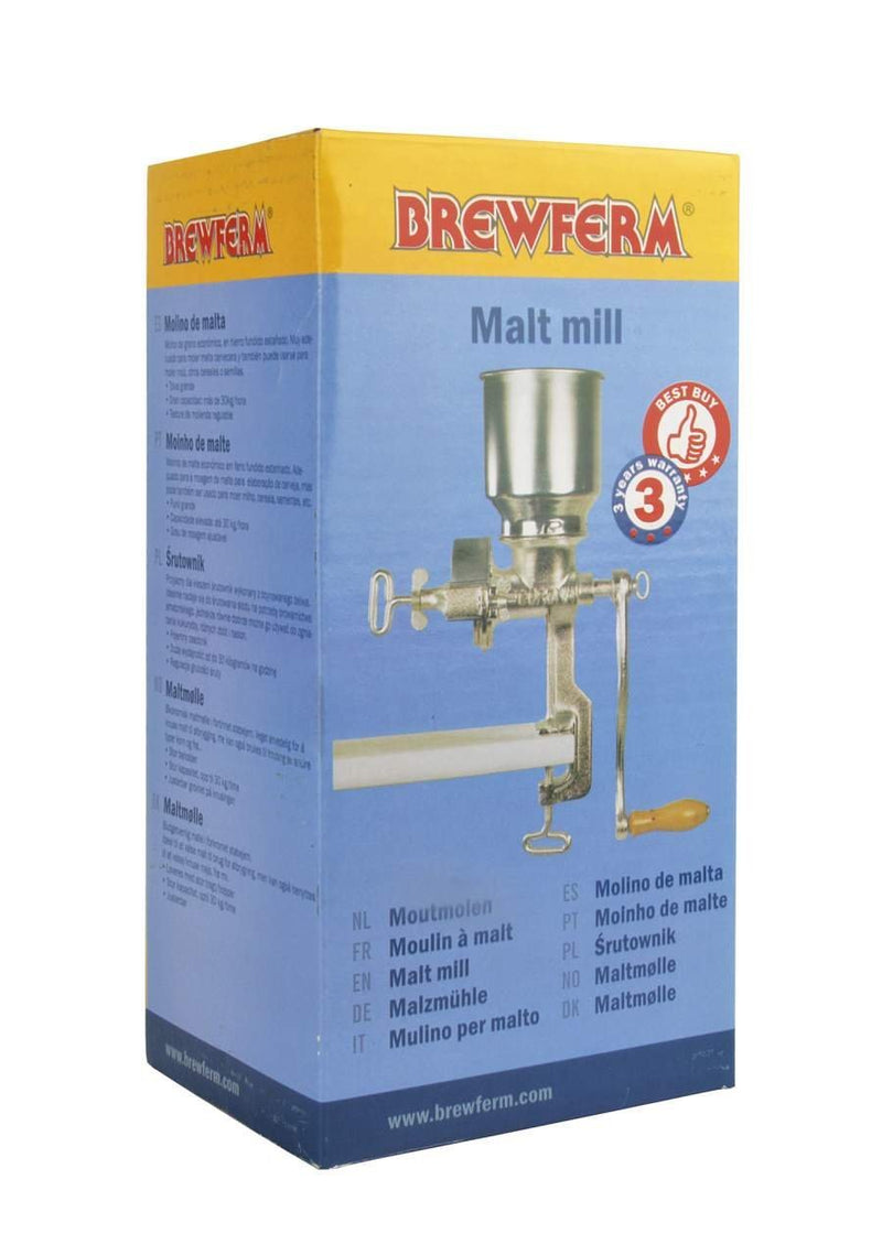 Brewferm Premium Malzmühle aus Gusseisen - grosser Trichter, hohe Kapazität, einstellbare Feinheit,