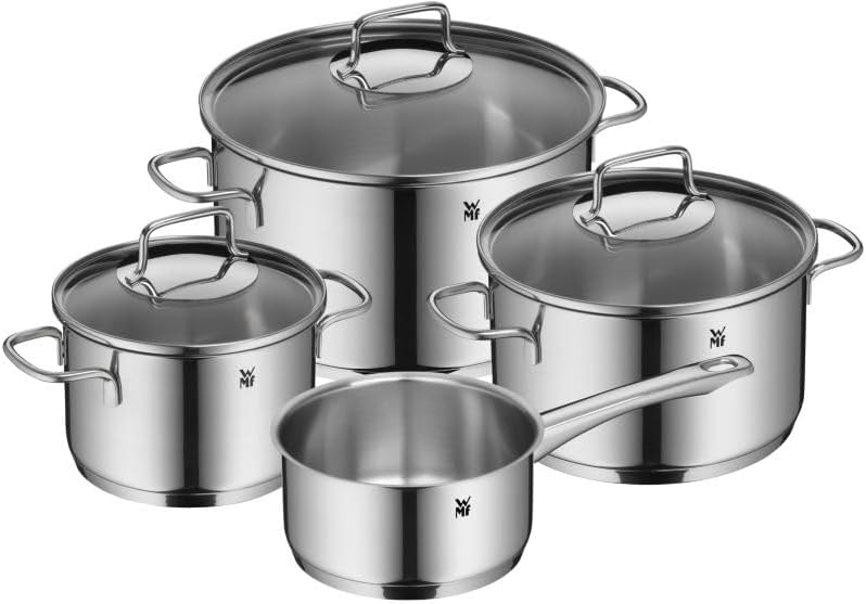 WMF Astoria Kochgeschirr-Set, 4-teilig, hohe Kochtöpfe mit Deckel (16/24 cm), niedriger Kochtopf mit