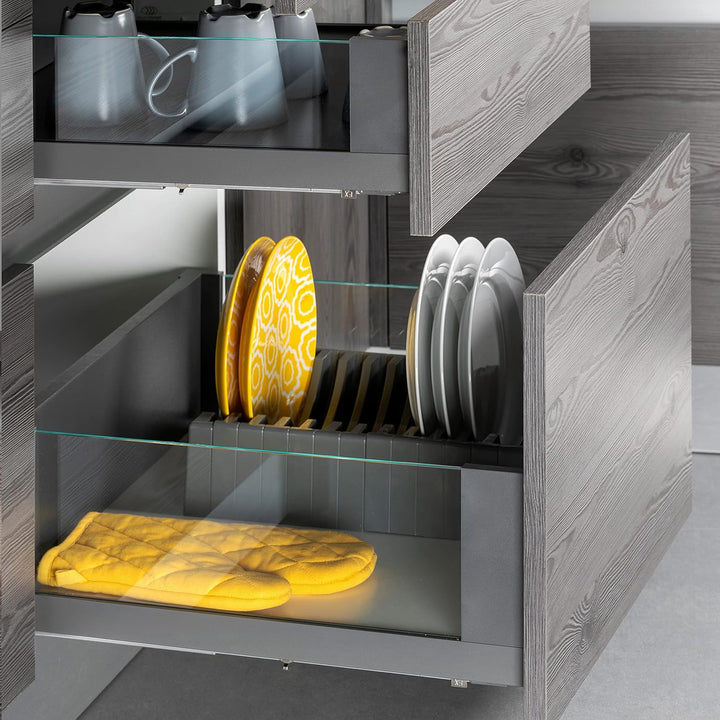 Emuca - Vertex Aussenschublade 40 kg Höhe 178 mm mit Glaswänden, 450 mm, Grau anthrazit, Stahl und A