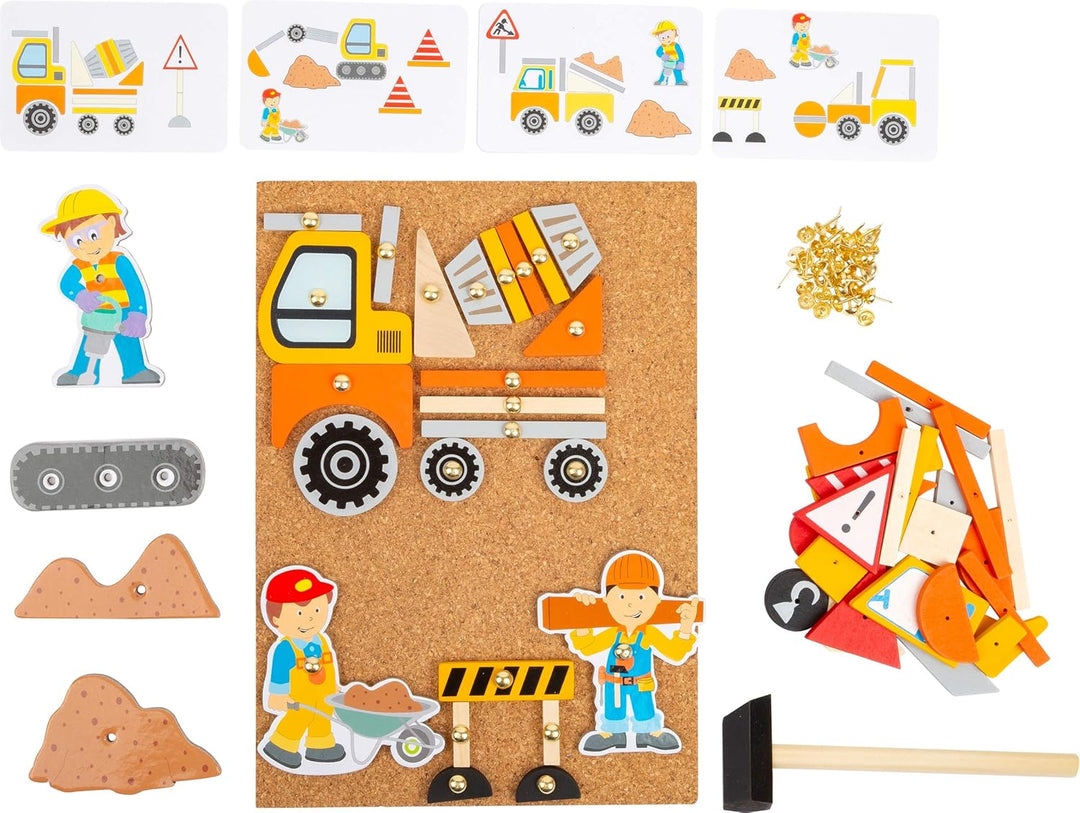 small foot Hämmerchenspiel Baustelle aus Holz und Kork, mit Baustellenmotiven, für Kinder ab 3 Jahre