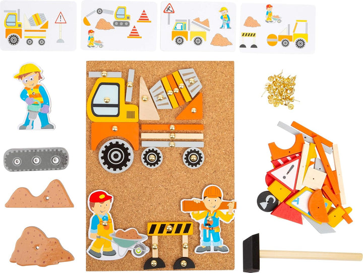 small foot Hämmerchenspiel Baustelle aus Holz und Kork, mit Baustellenmotiven, für Kinder ab 3 Jahre