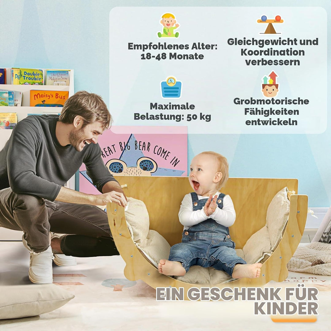 AIYAPLAY 3-in-1 Montessori Klettergerüst Indoor Holz Kletterbogen mit Tischplatte Matte Indoor Spiel