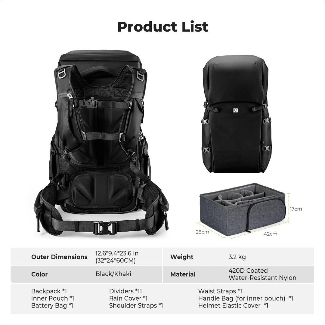 K&F Concept Kamerarucksack 30L, Professionelle Grosse Fotorucksack, Camera Backpack Wasserdicht, Rei