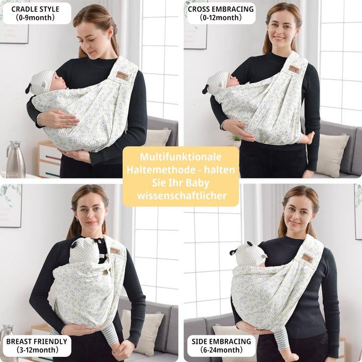 vrbabies Babytrage, Tragetuch Baby-Fronttrage von Neugeborenen bis Kleinkindern, New Upgrade verstel