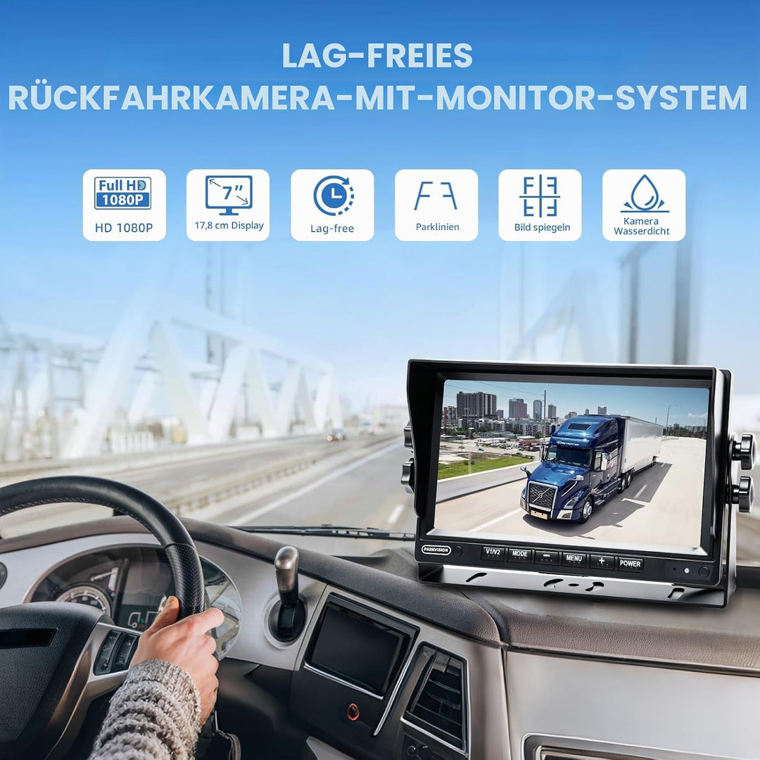 PARKVISION Rückfahrkamera Set mit 7 Zoll HD Monitor &amp; IP68 Kamera – 110° Weitwinkel &amp; IR-Nachtsicht