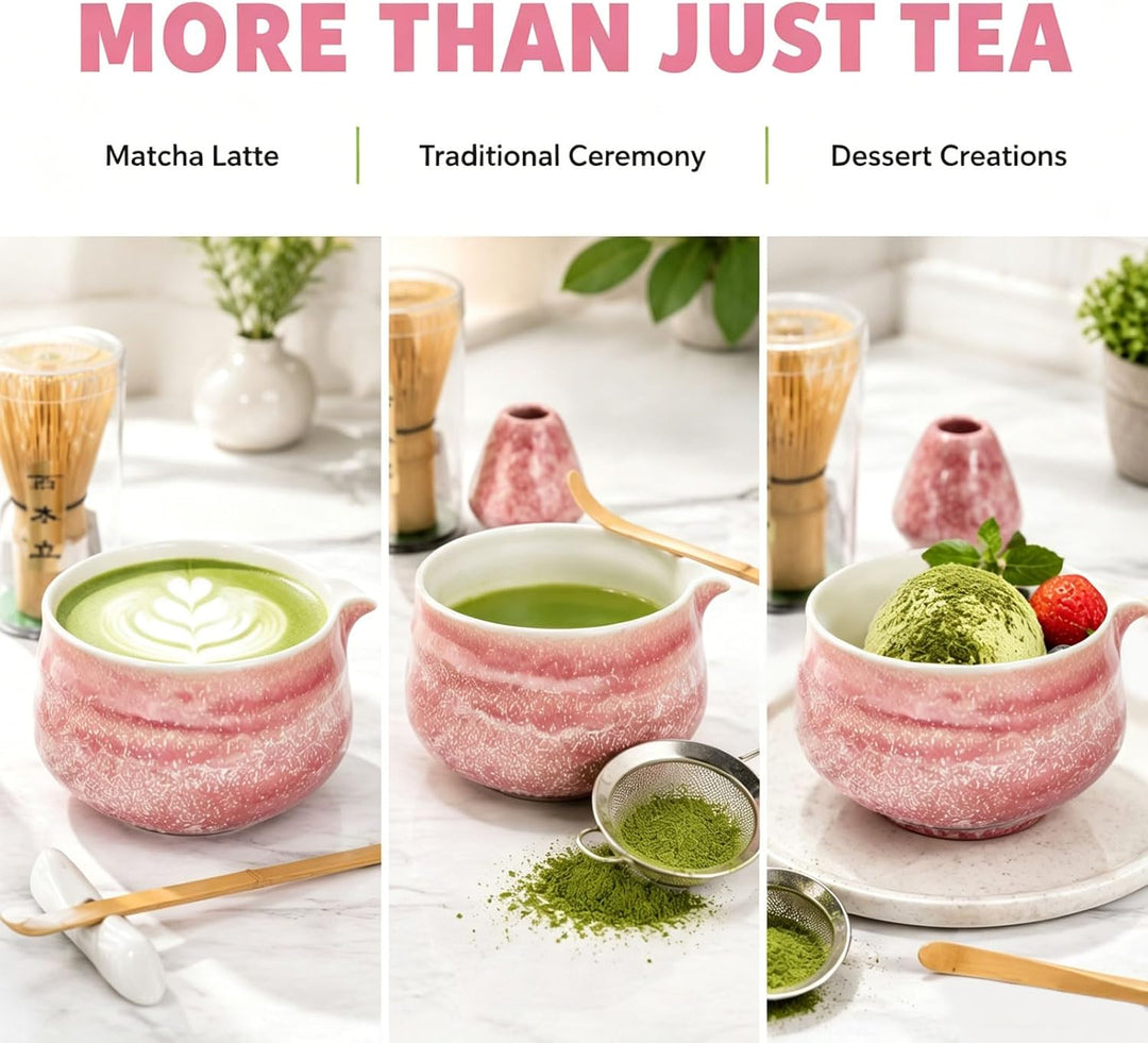 Matcha Set 8 Teilig, Matcha Tee Set Mit Schale, Bambusbesen, Halter, Sieb Und Lührer, Keramik Teeset