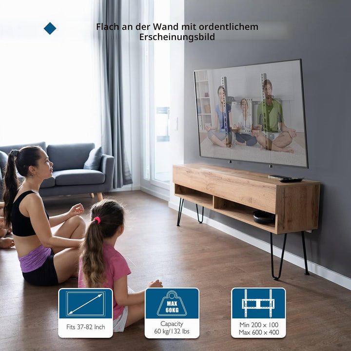 BONTEC TV Wandhalterung, Neigbare Halterung für 37-82 Zoll Flach & Curved LED/LCD/OLED/Plasma Fernse