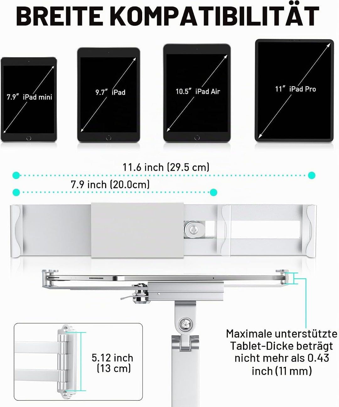 AboveTEK Tablet Wandhalterung iPad Ständer für 7-11Zoll Tablets/iPad/Galaxy Tab/Slate/Fire Tablet Ha