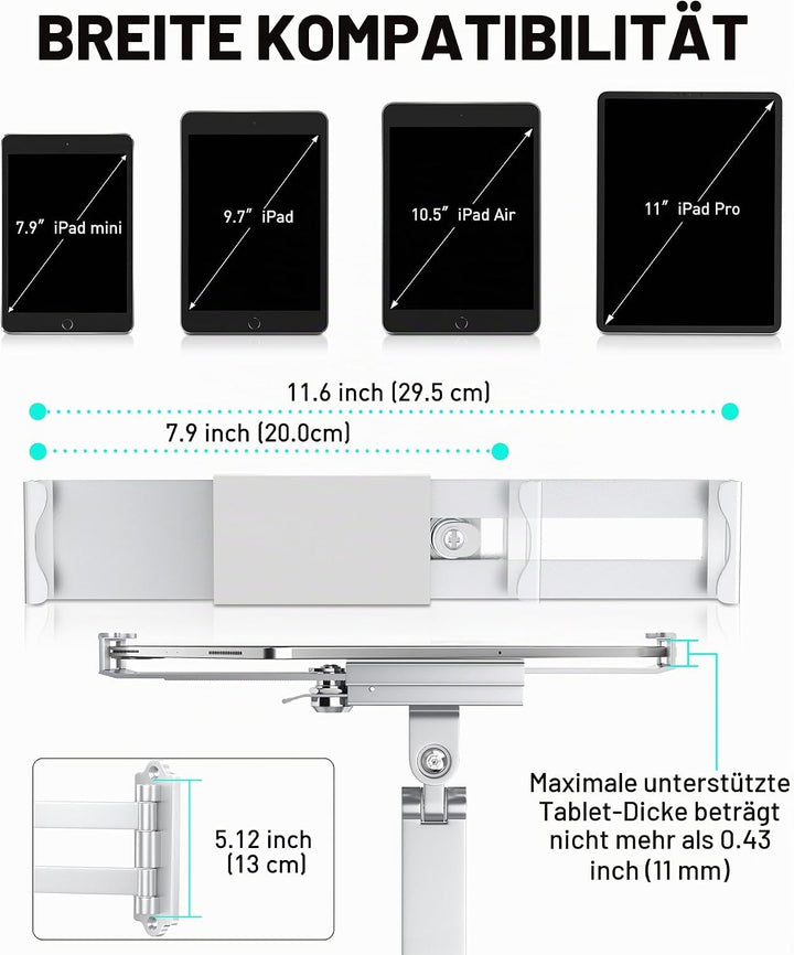 AboveTEK Tablet Wandhalterung iPad Ständer für 7-11Zoll Tablets/iPad/Galaxy Tab/Slate/Fire Tablet Ha
