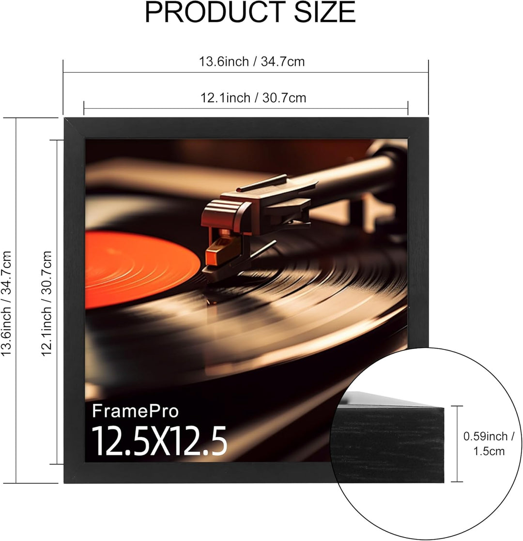 2 Stück Schallplattenrahmen für die Wand Display Album Cover mit Echtglas Schwarz 12,5x12,5 Rahmen f