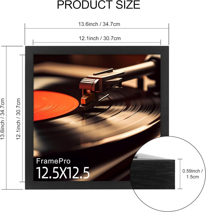 2 Stück Schallplattenrahmen für die Wand Display Album Cover mit Echtglas Schwarz 12,5x12,5 Rahmen f
