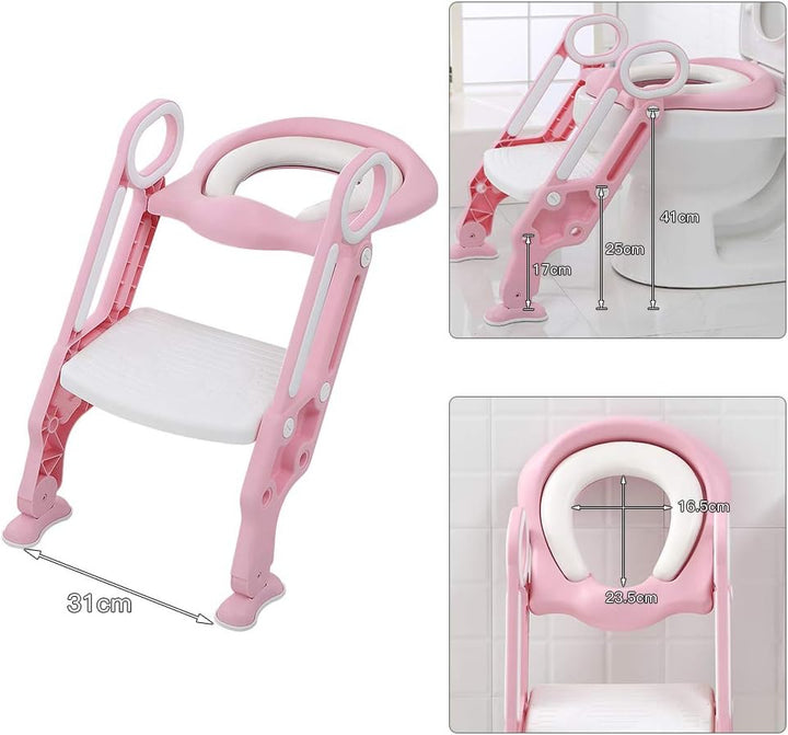 Toilettensitz Kinder mit Treppe, Kinder Toilettensitz Toilettentrainer, Weicher WC Sitz, Faltbar Kin