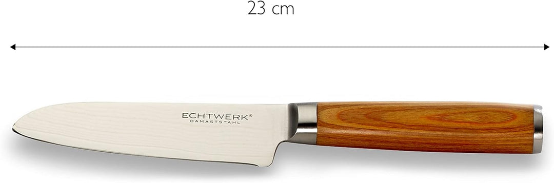 Echtwerk Damastmesser Set 5 teilig, Küchenmesser, Damaszener, Messer mit Holzgriff, Braun/Silber 36