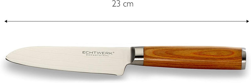 Echtwerk Damastmesser Set 5 teilig, Küchenmesser, Damaszener, Messer mit Holzgriff, Braun/Silber 36