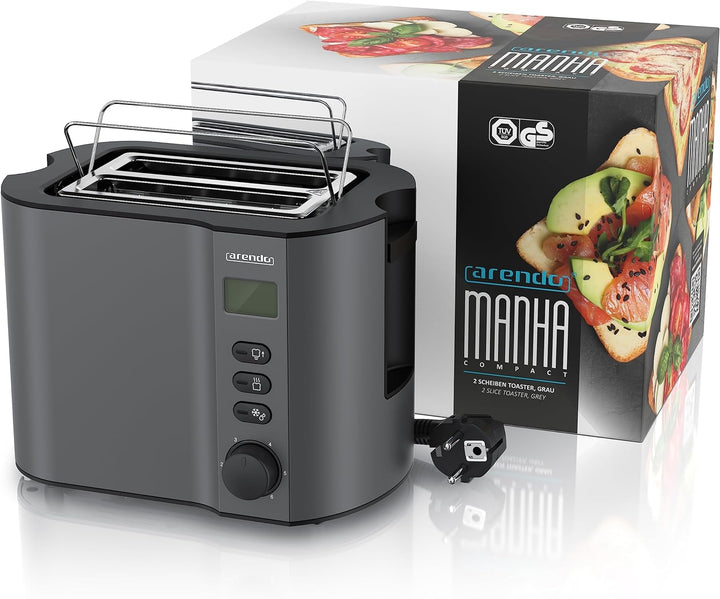 Arendo - Toaster 2 Scheiben Edelstahl mit Restzeitanzeige - 800 Watt - Doppelwandgehäuse - Integrier