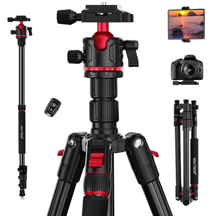 MACTREM Kamerastativ, 74 Zoll/187cm Aluminium Reisestativ & Einbeinstativ mit 360°Kugelkopf, leichte