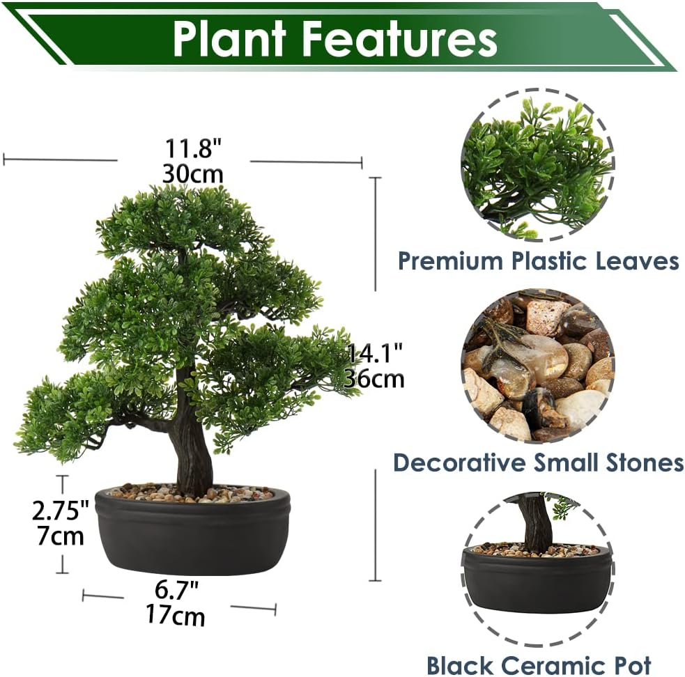 Briful Kunstbonsai Naturgetreue Künstliche Pflanze Kunstbaum Bonsai Zeder Kiefer Podocarpus Plastik
