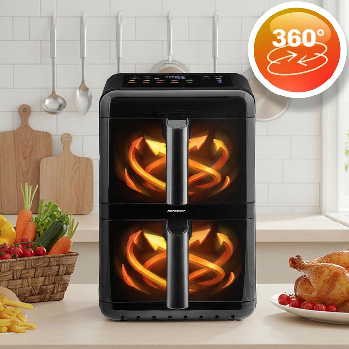 Berdsen Heissluftfritteuse Airfryer - 11,6 l - Doppelkammer vertikal 2 x 5,8 l - 3000 W, 9 Programme