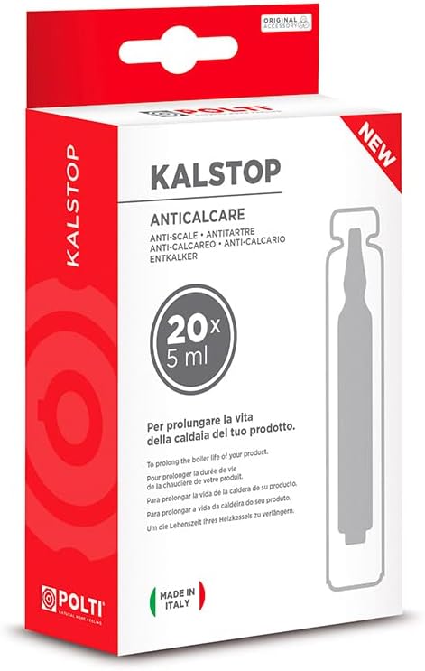POLTI Kalstop PAEU0094, Biologisch abbaubarer Kalkentferner für Kesselgeräte, 20 Einwegfläschchen à