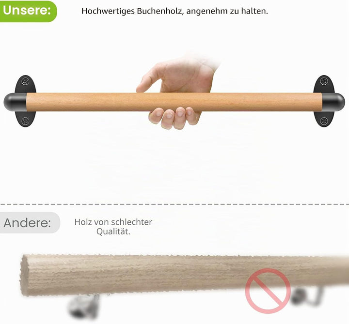 SELEWARE 26 Zoll Holz Handlauf Indoor-Treppen Handlauf Wandmontage Handlauf w/robuste Metall-Halteru