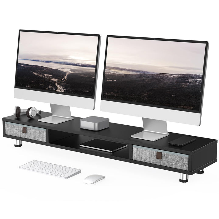 Fenge Dual Monitorständer mit 2 Schublade Grosser Bildschirmständer für PC Laptop TV, Höhenverstellb