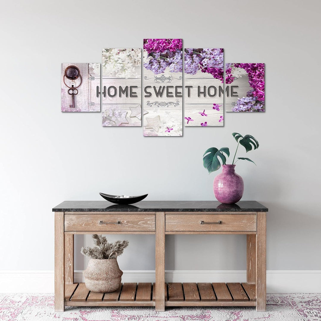 Runa Art Wandbilder Home Sweet Home 5 Teilig Bild auf Vlies Leinwand Deko Wohnzimmer Flieder Violett