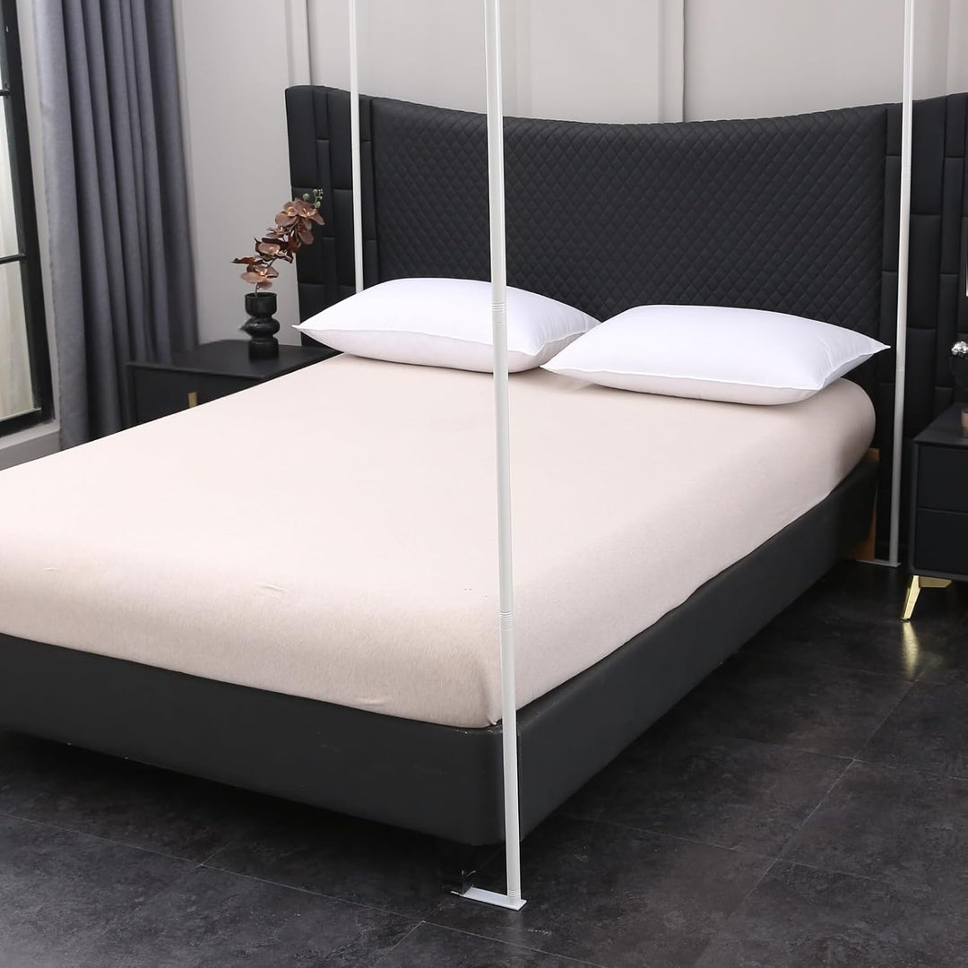 Beyeutao Himmelbett Gestell Weiss Himmelbett Stange B140 × L200×H200 cm Bettvorhangrahmen mit Füssen
