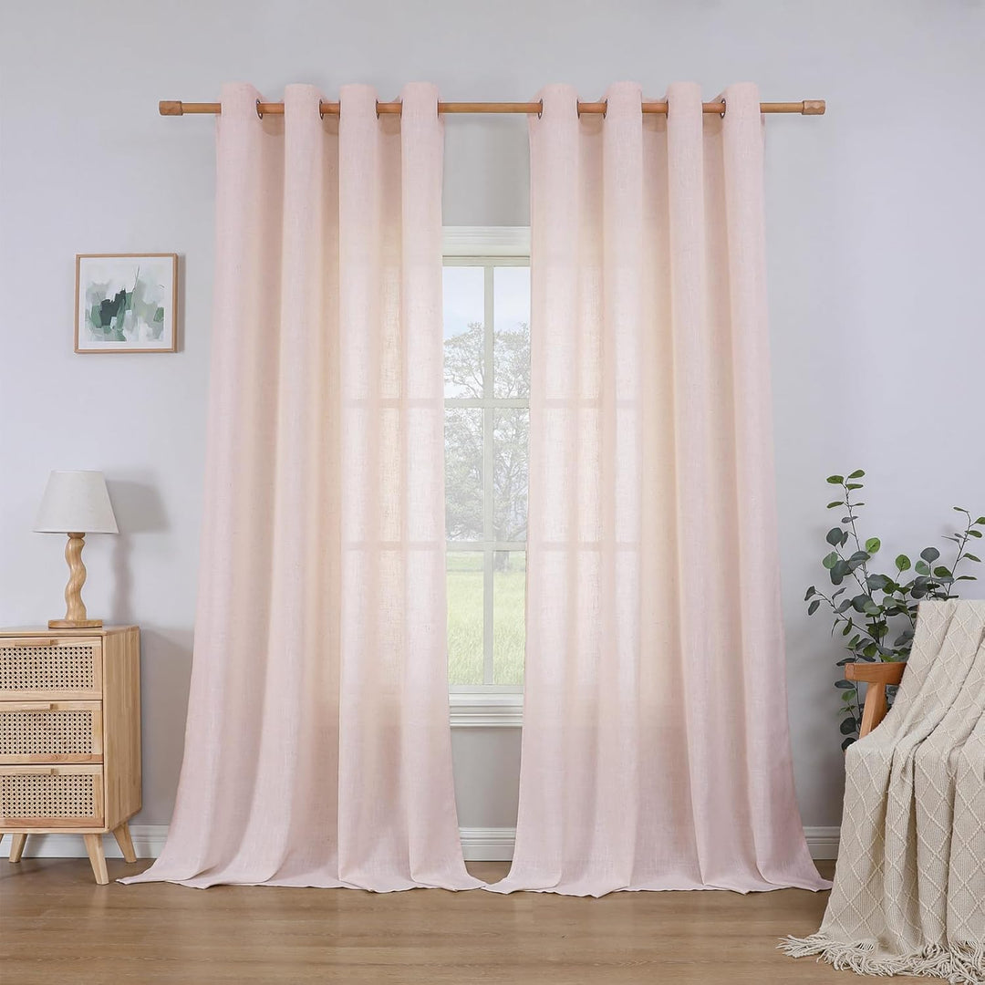 CUCRAF Leinenvorhang mit Ösen 2er Set H 175 x B 140 Altrosa Halb Transparent Stores Gardinen Schlauf