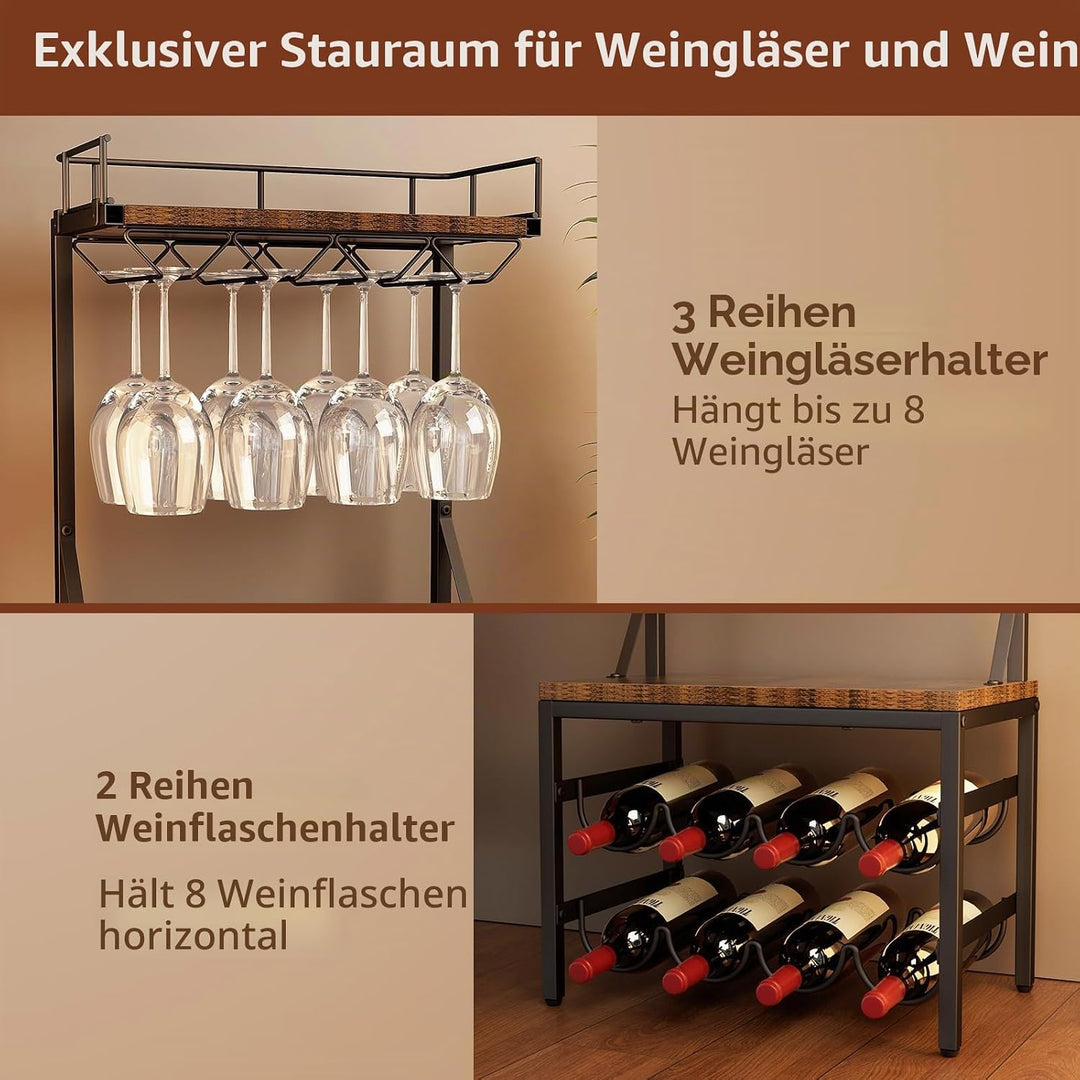 Nuovoware 3 Ebenen Schnapsschrank mit Weinregal, Freistehender Schnapsständer 8 Flaschen für Bar, Vi