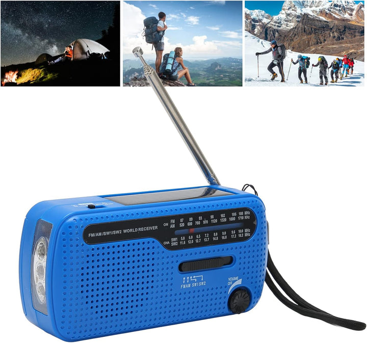 Notfall-Handkurbelradio Solar-Wind-Up-Radios mit USB-Handy-Ladegerät, Taschenlampe, tragbares AM/FM-