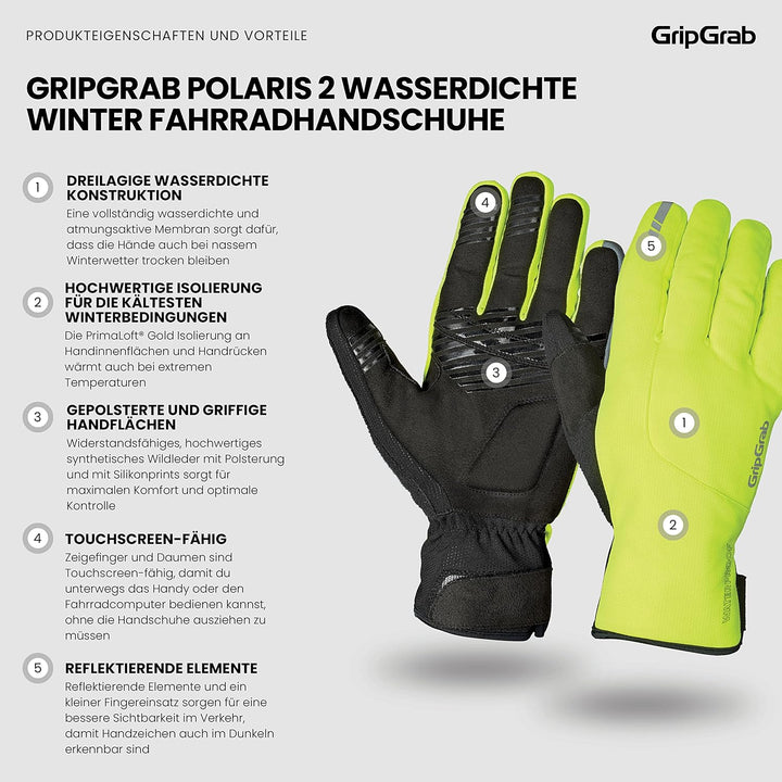 GripGrab Polaris 2 wasserdichte Winter Fahrradhandschuhe Primaloft Gefüttert Regenschutz Radsport Ha