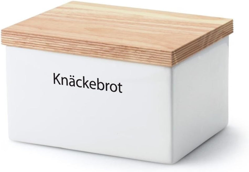 Continenta Knäckebrotdose, Knäckebrotbox, Vorratsdose für Knäckebrot mit Holzdeckel, mit Schrift: Kn