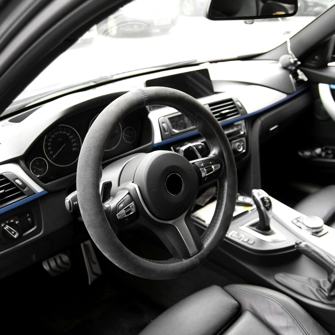 S-TETIC® Premium Lenkradbezug aus Alcantara | Racing Black Edition | Universalgrösse 36-38 cm | Lenk
