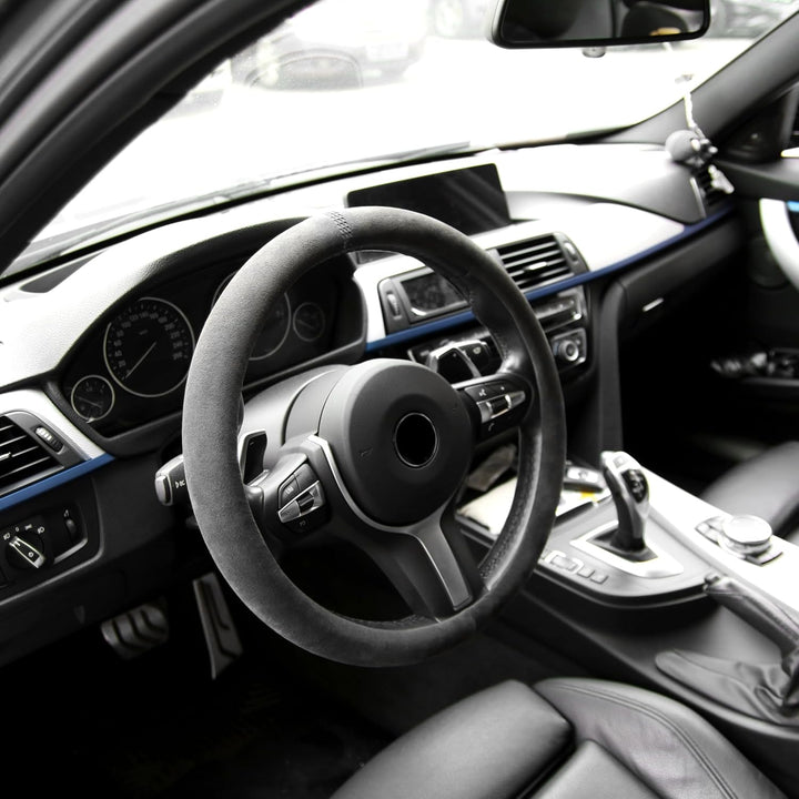 S-TETIC® Premium Lenkradbezug aus Alcantara | Racing Black Edition | Universalgrösse 36-38 cm | Lenk