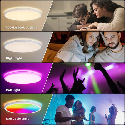 Woukksy LED Deckenleuchte Dimmbar 24W Deckenlampe mit Fernbedienung oder APP-Steuerung, RGB Ultradün