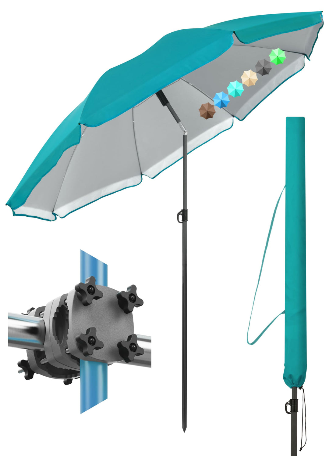 4smile Sonnenschirm Balkon SunnyJoy, 3-in-1 SET, Türkis - UPF 50+ Sonnenschirm Ø 160 cm + SunnyGuy S