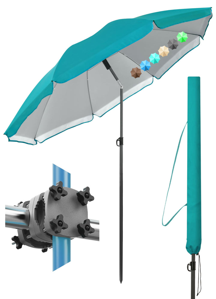 4smile Sonnenschirm Balkon SunnyJoy, 3-in-1 SET, Türkis - UPF 50+ Sonnenschirm Ø 160 cm + SunnyGuy S