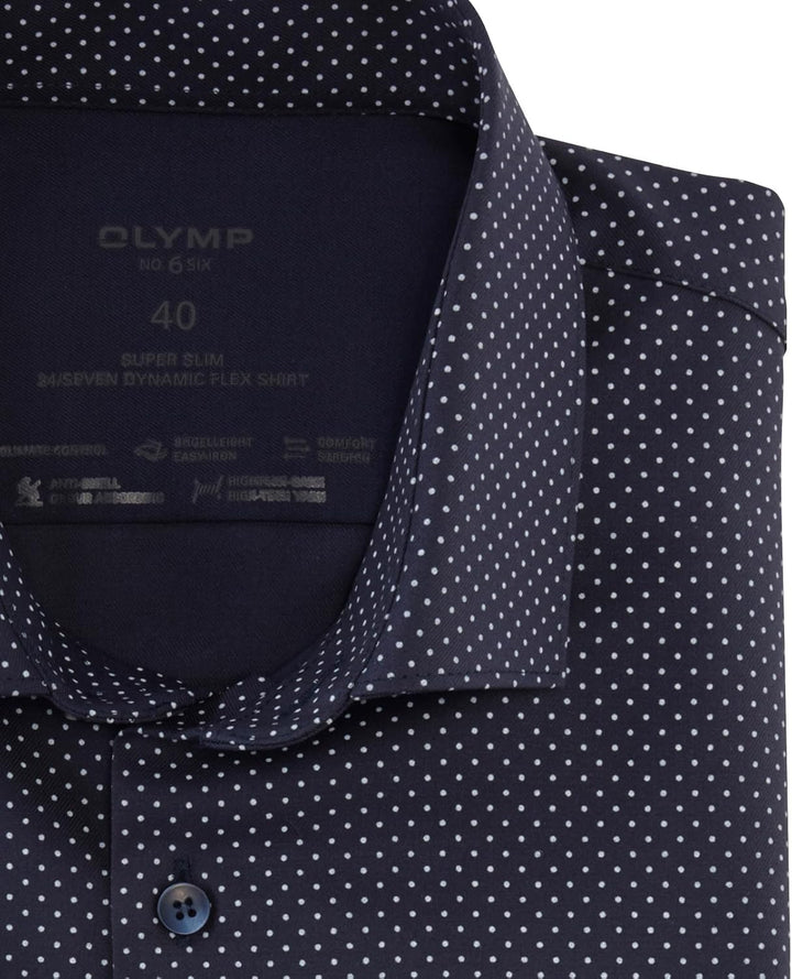 OLYMP Herren Businesshemd Langarm No.Six.24.Seven,Rotationsdruck,super Slim,Modern Kent 39 Dunkelbla
